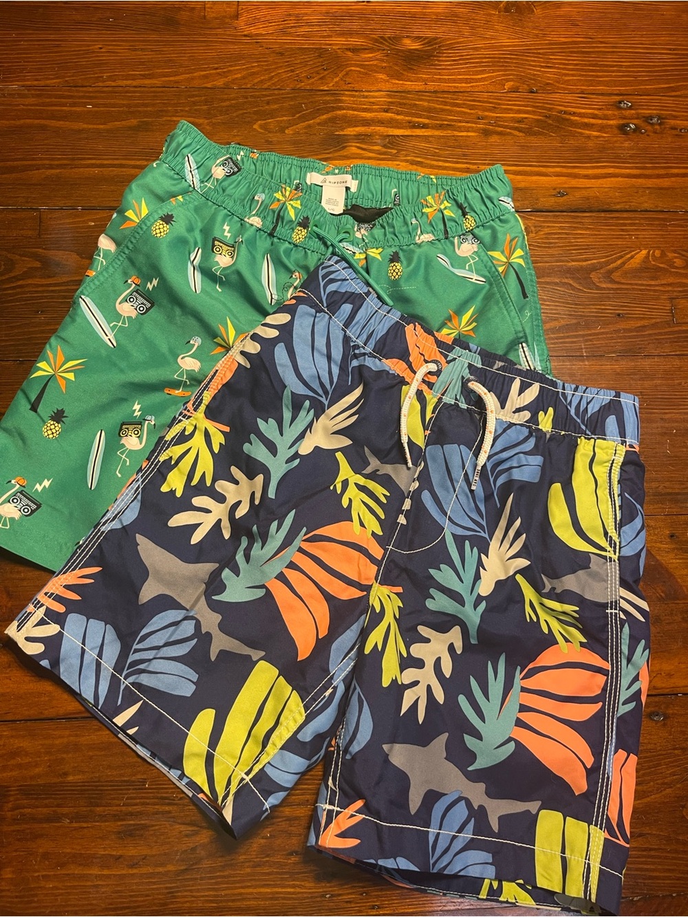 Riptide/GAP - Two Pairs of Tropical Print Swim Trunks in Green, Navy